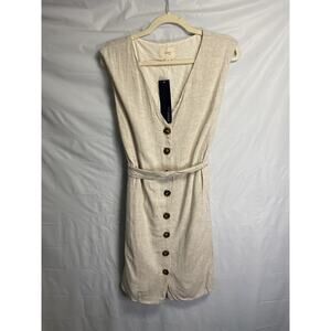 NWT Reset‎ By Jane Flax Linen Button Up Tie Back Dress Sleeveless Beige Sz Small